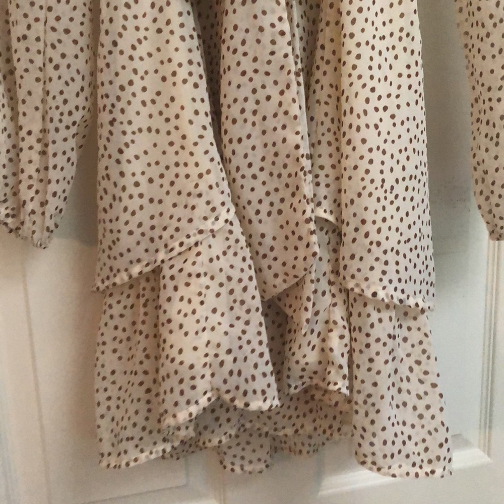 Polka Dot Wrap-Front Long Sleeve Dress in Beige - Picture 5 of 5